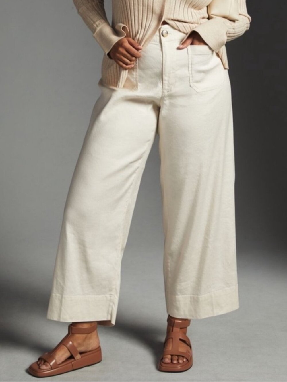 Anthropologie Maeve Colette Pants Women's 16W Stretch Linen Blend Crop Wide Leg